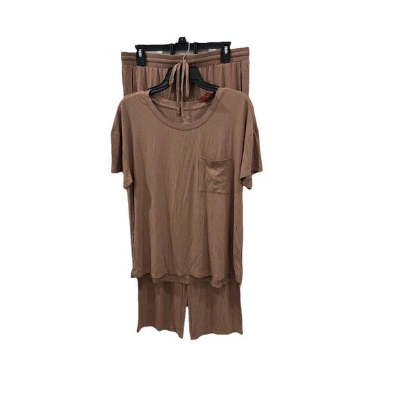 State of Day Women’s 2-Piece Pajama Set – Ribbed Top & Pants – Size M – Brown - Picture 2 of 4